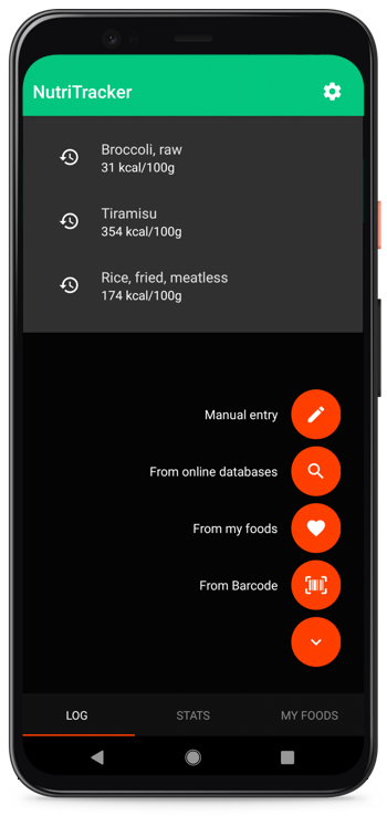 Screenshot of the Nutritracker app